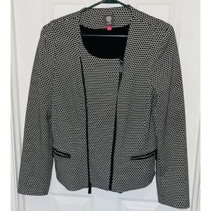 Women’s Vince Camuto Blazer Jacket Dual Asymmetrical Zippers Size 14 Black White